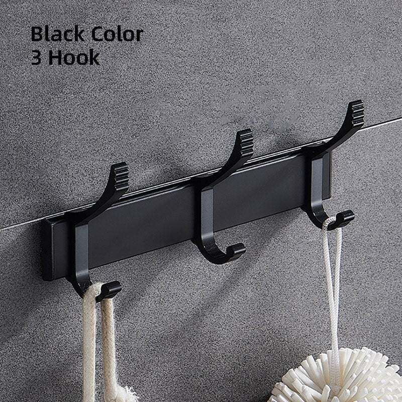 Movable Robe Hook Wall Towel Rack Bathroom Aluminum Coat Clothes Hanger Black Shower Holder Living Room Kitchen Accessories - Provence Home Living Store