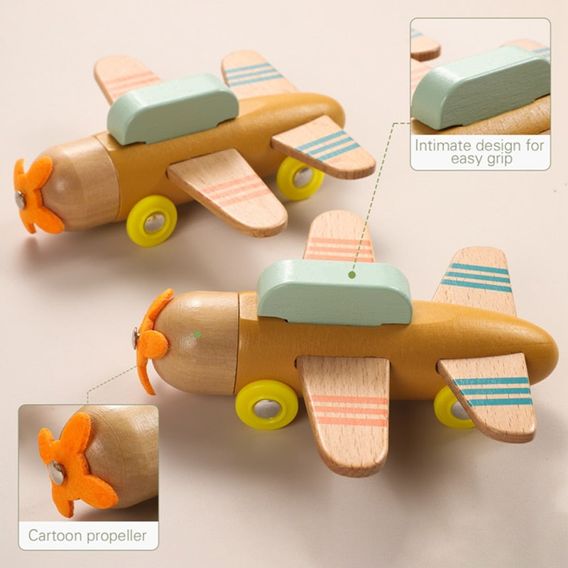 Kids Wooden Building Blocks  Toy Cartoon Simulation Transportation Airplane Model Montessori Education Toy Gift For Baby - Provence Home Living Store