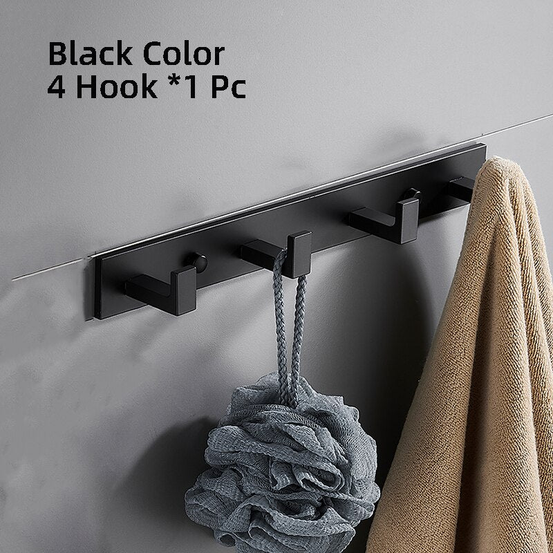 Bathroom Space Aluminum Robe Hook Wall Mounted Clothes Coat Hook Wall Hanger Black Bathroom Accessories - Provence Home Living Store