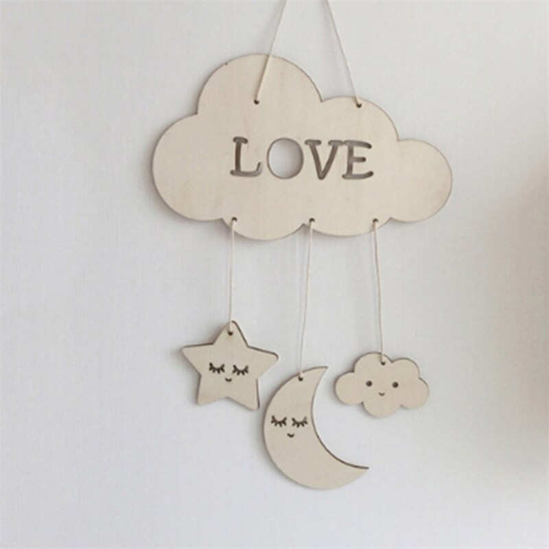 Nordic Wooden Star Cloud Moon Wall Hanging Baby Kids Room Decoration Ornament Pendant Wall Decor Photography Tassel Pendant - Provence Home Living Store