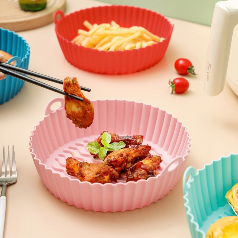 7.5/8.5 inch Air Fryers Oven Baking Tray Fried Chicken Basket Mat AirFryer Silicone Pot Round Replacemen Grill Pan Accessories - Provence Home Living Store