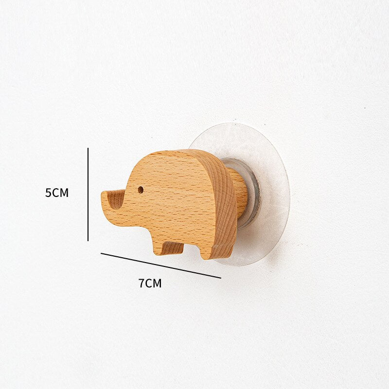 Nordic Wooden Wall Hook Cartoon Animal Solid Wood Hook Door Hanging Clothes Hanger Keys Organizer Home Decorative Sticky Hooks - Provence Home Living Store