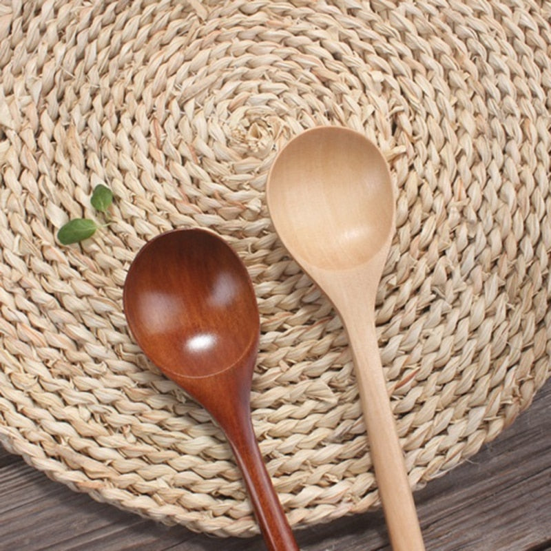 Japanese Style Wooden Spoon Long Handle Coffee Stirring Rod Tea Dessert Spoon Round Shape Mixing Soup Spoon Kitchen Tableware - Provence Home Living Store