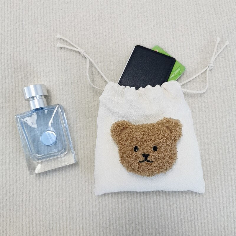 INS Bear Mini Muslin Drawstring Storage Bag Kids Coin Purse Pocket Wireless Earphone Organizer Pouch Travel Make Up Cosmetic Bag - Provence Home Living Store