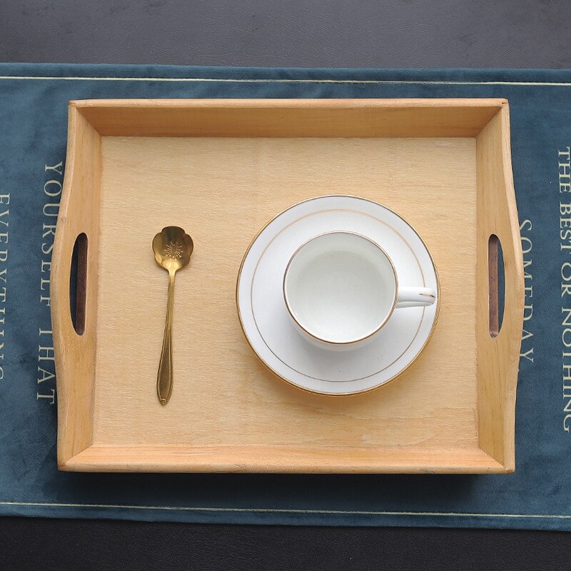 Bamboo Wooden Rectangular Tea Tray Solid Wood Tray Food Serving Tray Kung Fu Tea Cup Tray Wooden Hotel Dinner Plate Tableware - Provence Home Living Store