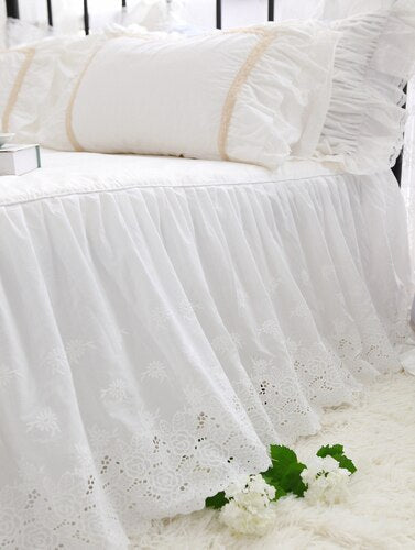 Super elegant bed sheet Romantic French lace bedsheet Hollow out Embroidery home 100% Cotton Versatile sheet Bed Skirt bedsheets - Provence Home Living Store