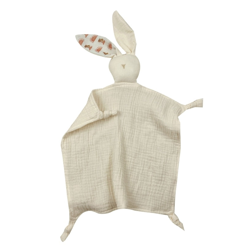 Soft Cotton Muslin Baby Bib Stuffed Rabbit Doll Newborn Appease Towel Security Blanket Baby Sleeping Cuddling Towel Facecloth - Provence Home Living Store