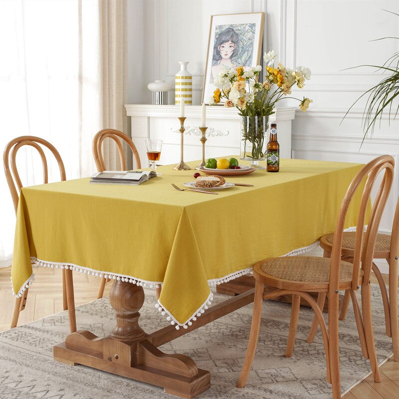 Tassels Stitching Cotton Fabric Table Cloth Washable Tablecloth for Christmas Party Dining Banquet Decoration Table Cover - Provence Home Living Store