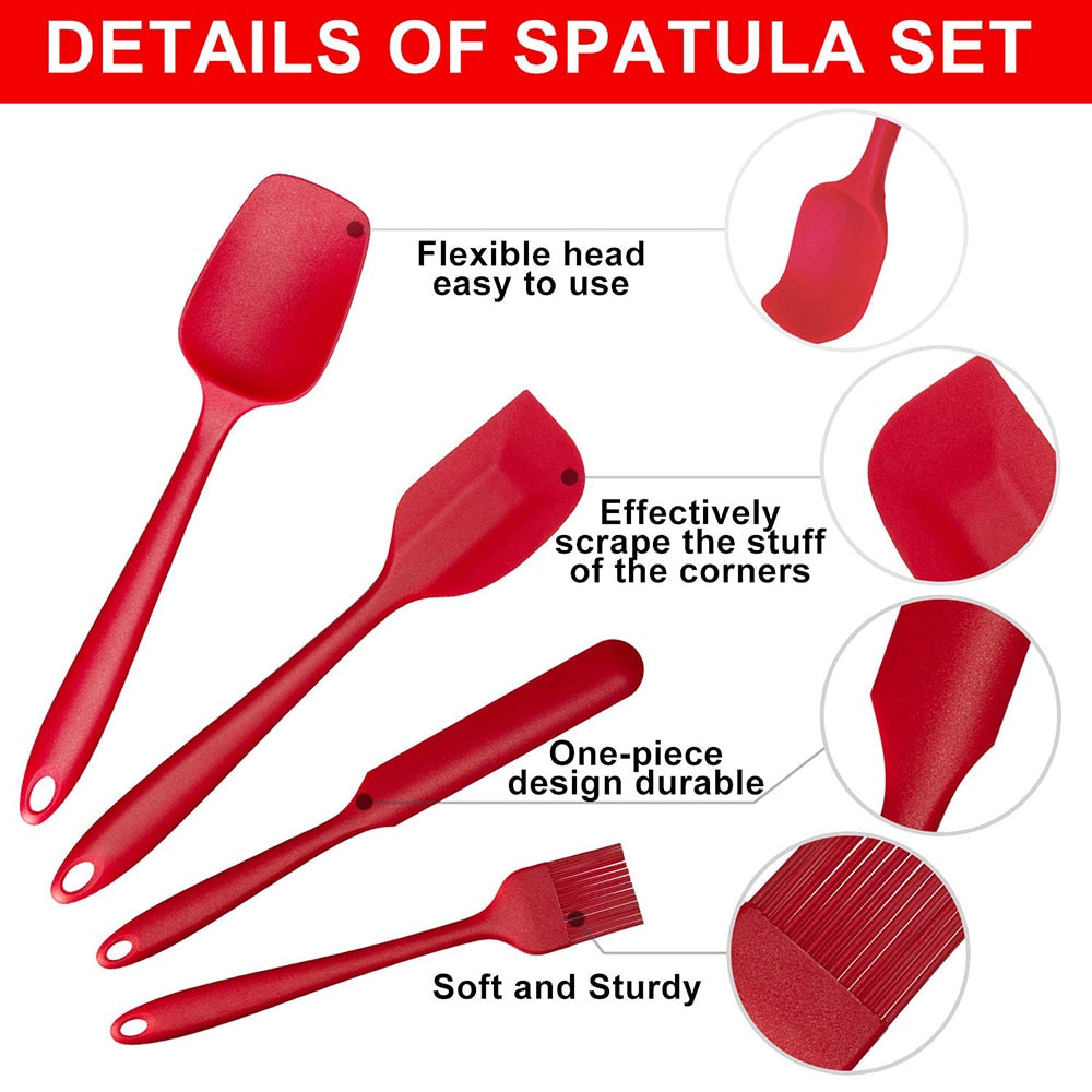 6pcs Silicone Spatula Set Non-Stick Heat-Resistant Scraper Spatulas Turner for Kitchen Cooking Baking Mixing Baking Tools - Provence Home Living Store