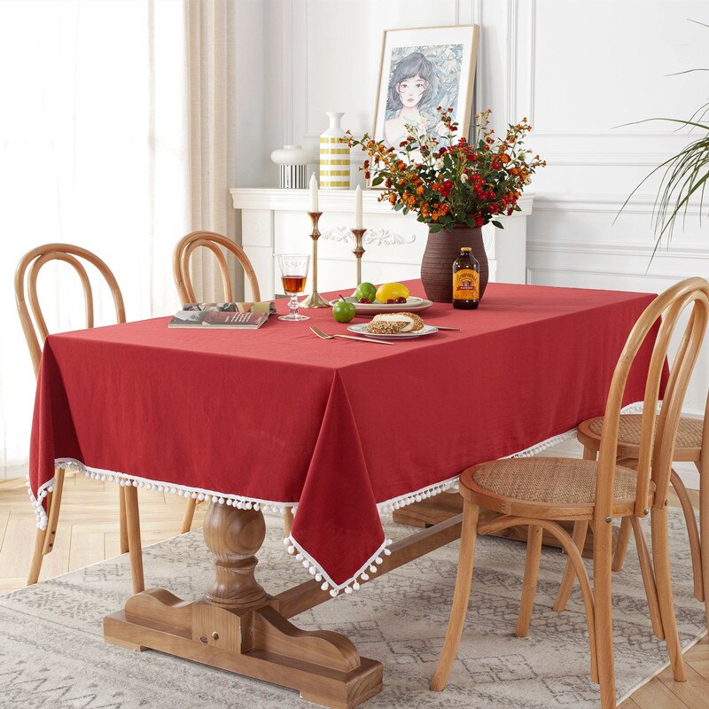 Tassels Stitching Cotton Fabric Table Cloth Washable Tablecloth for Christmas Party Dining Banquet Decoration Table Cover - Provence Home Living Store