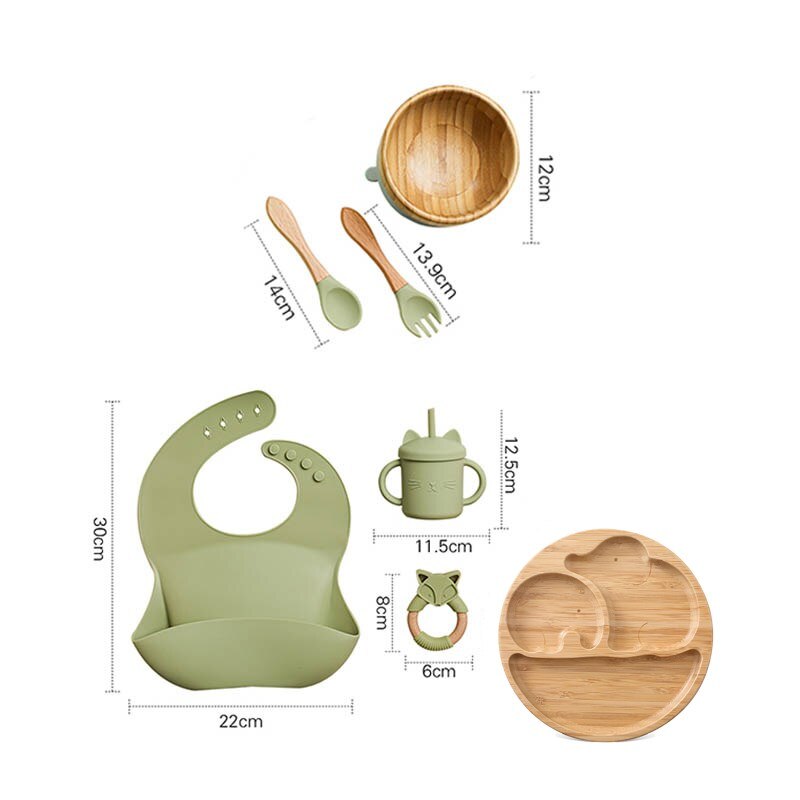 Silicone Baby Feeding Set Baby Feeding Supplies Kids Bamboo Dinnerware With Cup Children&#39;s Dishes Bowl Stuff Tableware Gifts Set - Provence Home Living Store