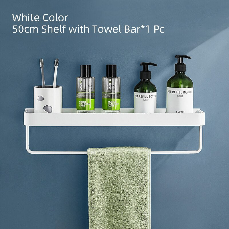 White Bathroom Shelf Shampoo Holder Kitchen Storage Rack Bathroom Hardware Space Aluminum Shower Room Accessory - Provence Home Living Store