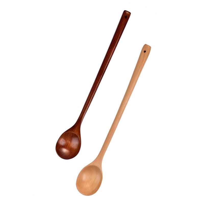 Japanese Style Wooden Spoon Long Handle Coffee Stirring Rod Tea Dessert Spoon Round Shape Mixing Soup Spoon Kitchen Tableware - Provence Home Living Store