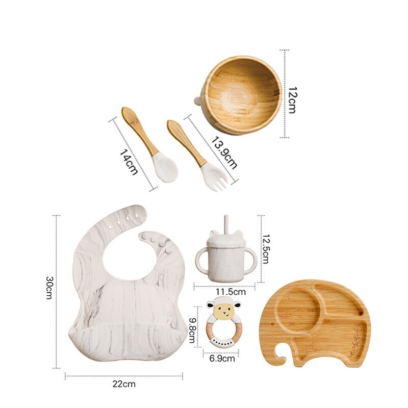 Silicone Baby Feeding Set Baby Feeding Supplies Kids Bamboo Dinnerware With Cup Children&#39;s Dishes Bowl Stuff Tableware Gifts Set - Provence Home Living Store