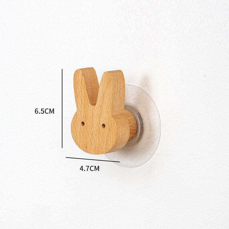 Nordic Wooden Wall Hook Cartoon Animal Solid Wood Hook Door Hanging Clothes Hanger Keys Organizer Home Decorative Sticky Hooks - Provence Home Living Store