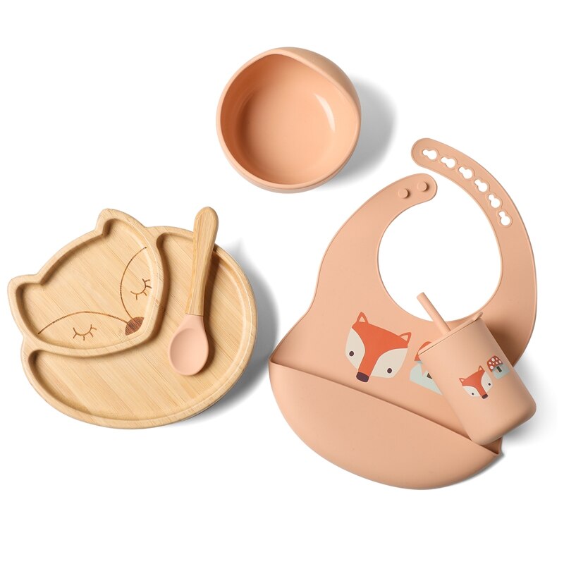 Silicone Baby Feeding Set Baby Feeding Supplies Kids Bamboo Dinnerware With Cup Children&#39;s Dishes Bowl Stuff Tableware Gifts Set - Provence Home Living Store