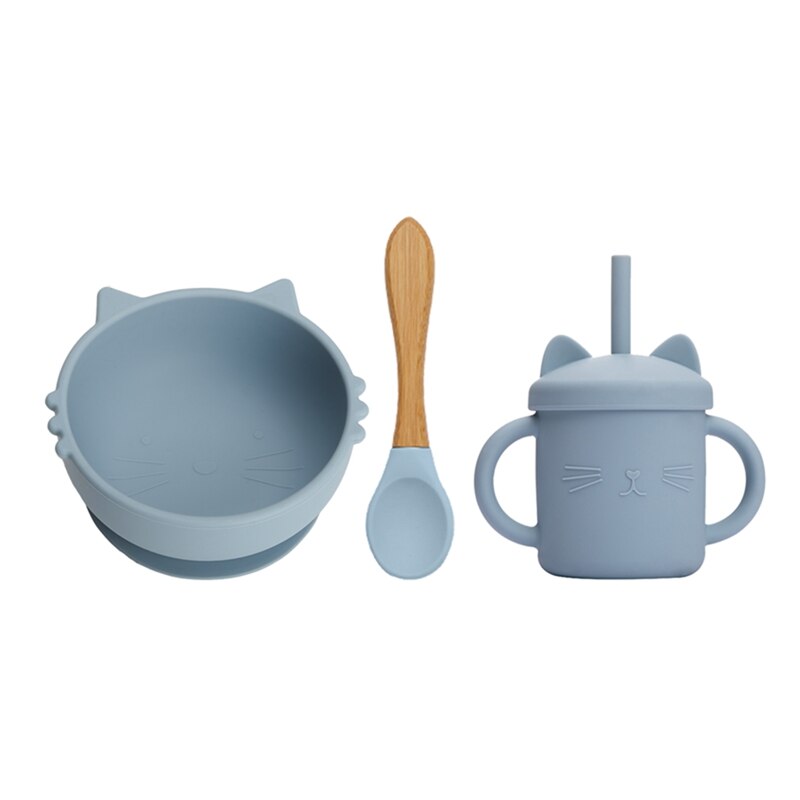 3PCS/Set Baby Silicone Sucker Bowl Plate Cup Spoon Sets Children Non-slip Tableware Baby Feeding Dishes BPA Free - Provence Home Living Store