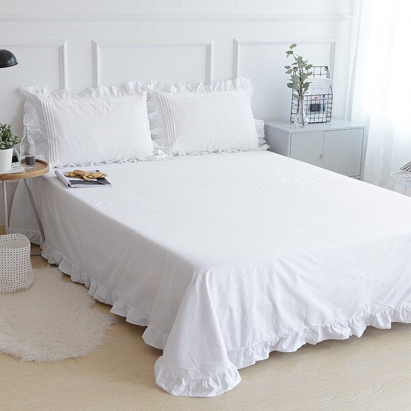 1 piece White Flat Sheet Thickened 100% Cotton Bedding Sheets queen Lotus Leaf Flat Bed Sheet Duvet cover and pillowcases - Provence Home Living Store