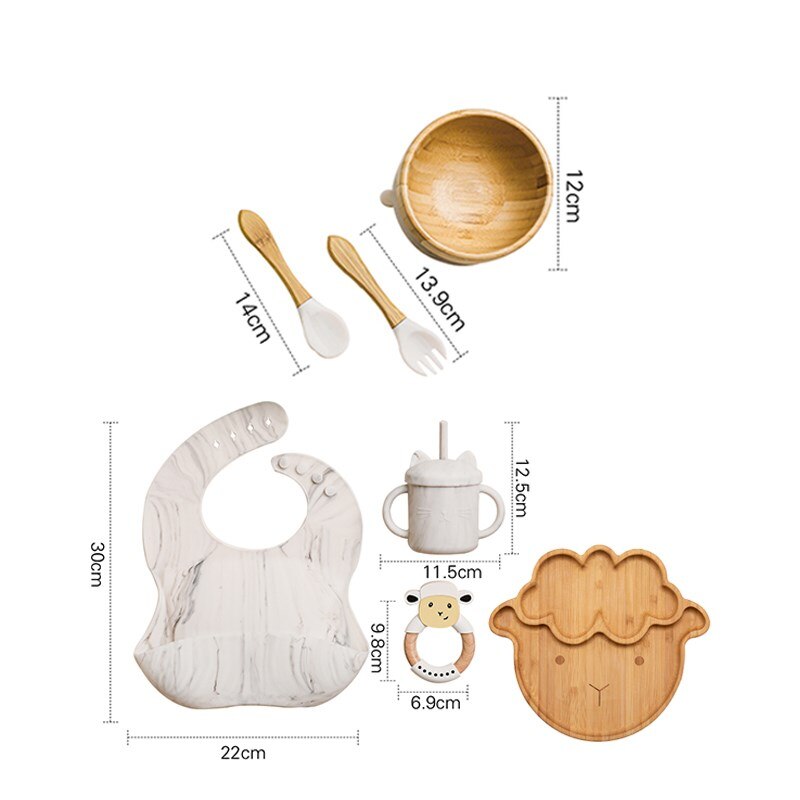 Silicone Baby Feeding Set Baby Feeding Supplies Kids Bamboo Dinnerware With Cup Children&#39;s Dishes Bowl Stuff Tableware Gifts Set - Provence Home Living Store