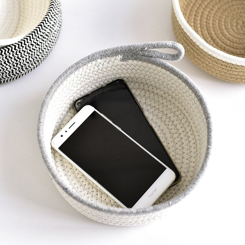 Nordic Cotton Rope Woven Storage Basket Key Holder Desktop Sundries Organizer Box Kids Toys Dirty Clothes Laundry Baskets Hamper - Provence Home Living Store