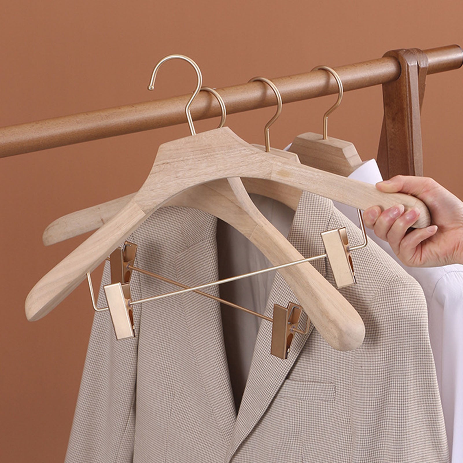 1/5pcs Solid Wooden Hanger for Coat Suit Storage Rack Widen Thicken Clothes Hangers Trousers Rack Home Hotels Wardrobe Organizer - Provence Home Living Store