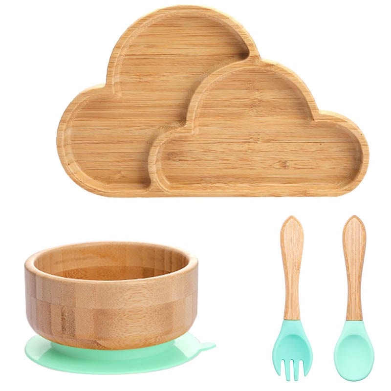 4pcs Children&#39;s Tableware Suction Plate Bowl Baby Dishes Baby Feeding Dishes Spoon Fork Sets Bamboo Plate for Kids Tableware - Provence Home Living Store