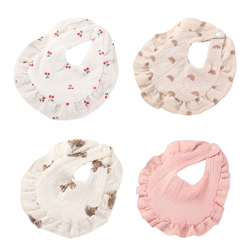 Cotton Gauze Baby Bib Newborn Feeding Bib Burp Cloths Floral Ruffle Boys Girls Nursing Saliva Towel Bandana Baby Accessories - Provence Home Living Store