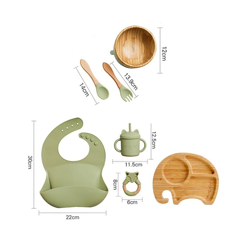 Silicone Baby Feeding Set Baby Feeding Supplies Kids Bamboo Dinnerware With Cup Children&#39;s Dishes Bowl Stuff Tableware Gifts Set - Provence Home Living Store