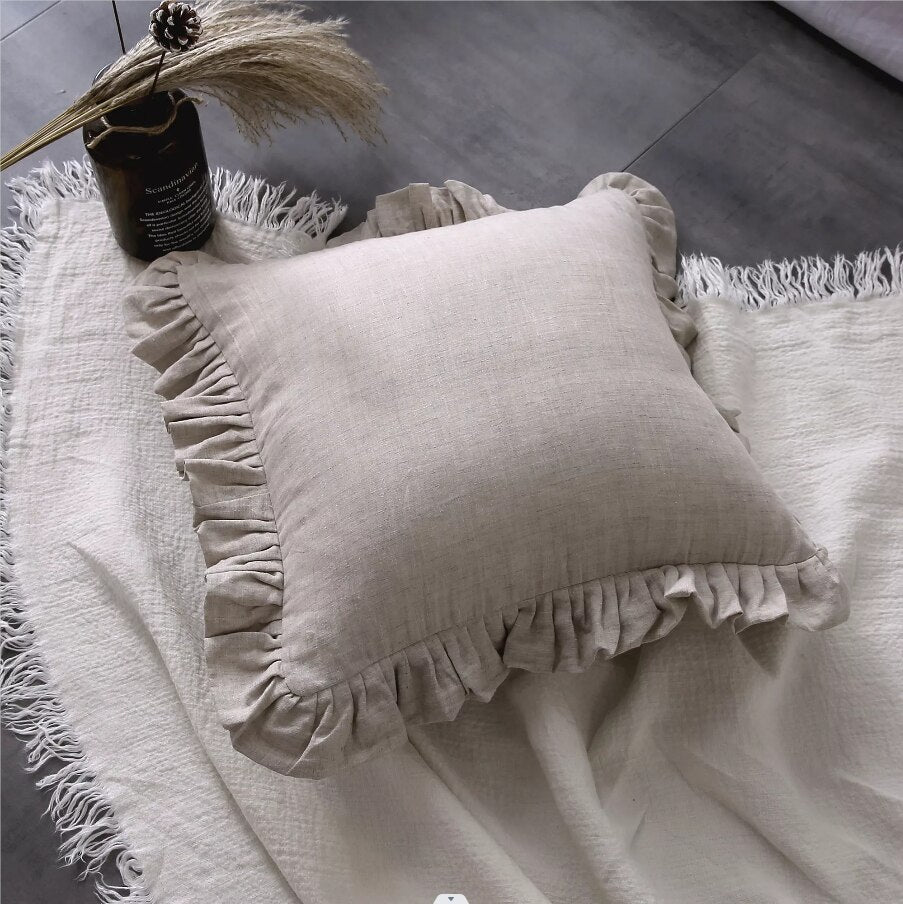 100% Pure Linen Ruffle Throw Pillowcases,Soft Comfortable Cushion Cover,Home Decor Sofa Pillows Cover,Living Room Couch Ornament - Provence Home Living Store