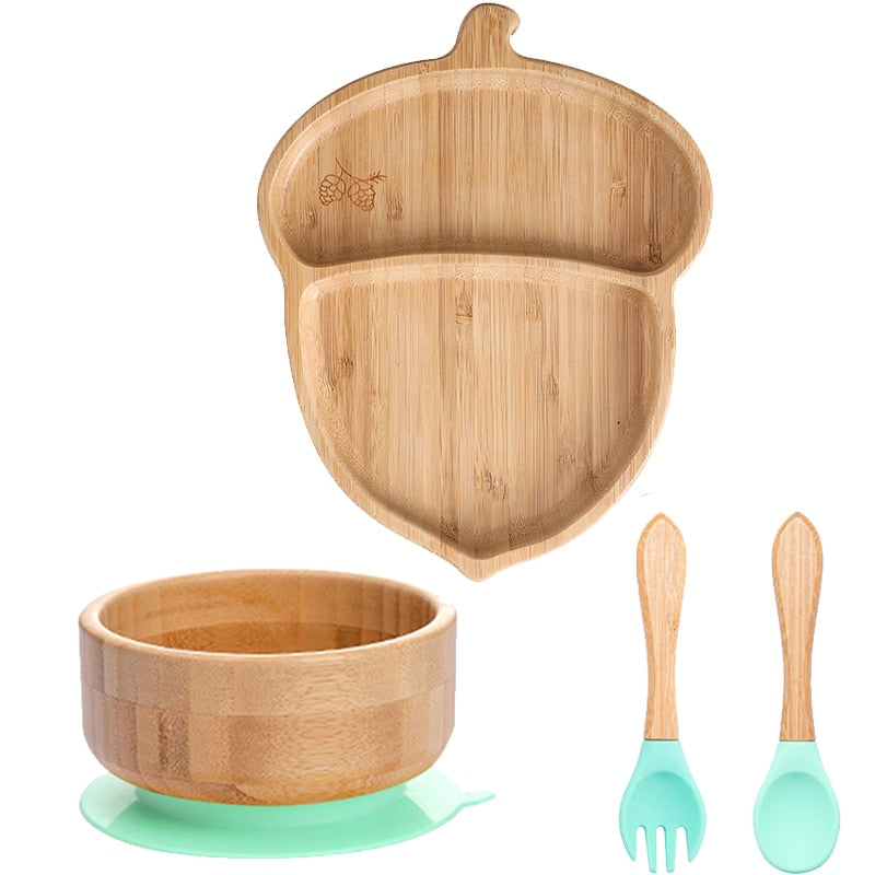 4pcs Children&#39;s Tableware Suction Plate Bowl Baby Dishes Baby Feeding Dishes Spoon Fork Sets Bamboo Plate for Kids Tableware - Provence Home Living Store