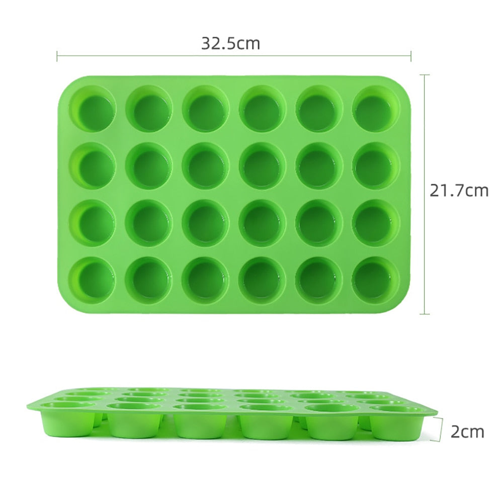 24 Holes Mini Muffin Silicone Round Mold Non-Stick Pudding Steamed Cake Mold DIY Cupcake Cookies Fondant Baking Pan Baking Tools - Provence Home Living Store