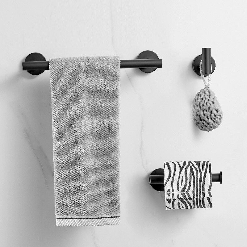 Bathroom Accessories Set Single Towel Bar Robe Hook Toilet Paper Holder Black Bathroom Hardware Set - Provence Home Living Store