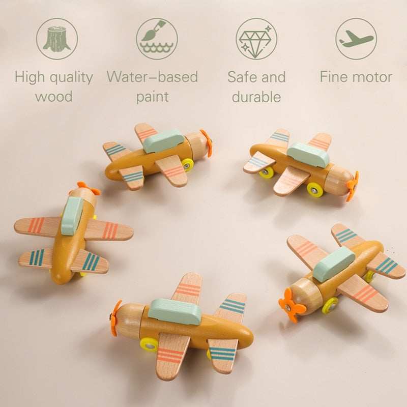 Kids Wooden Building Blocks  Toy Cartoon Simulation Transportation Airplane Model Montessori Education Toy Gift For Baby - Provence Home Living Store