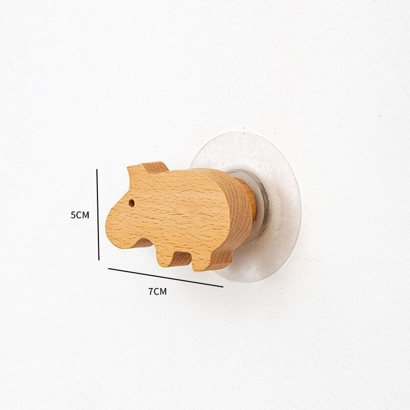 Nordic Wooden Wall Hook Cartoon Animal Solid Wood Hook Door Hanging Clothes Hanger Keys Organizer Home Decorative Sticky Hooks - Provence Home Living Store