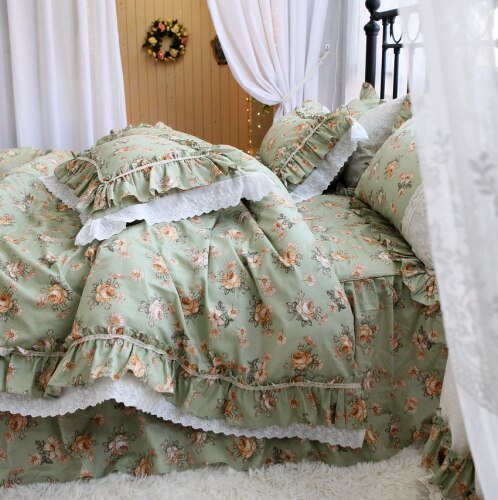 Luxury French design bedding set Floral Retro American Countryside Ruffle Lace King size bedding sets Cotton Bed duvet cover Set - Provence Home Living Store