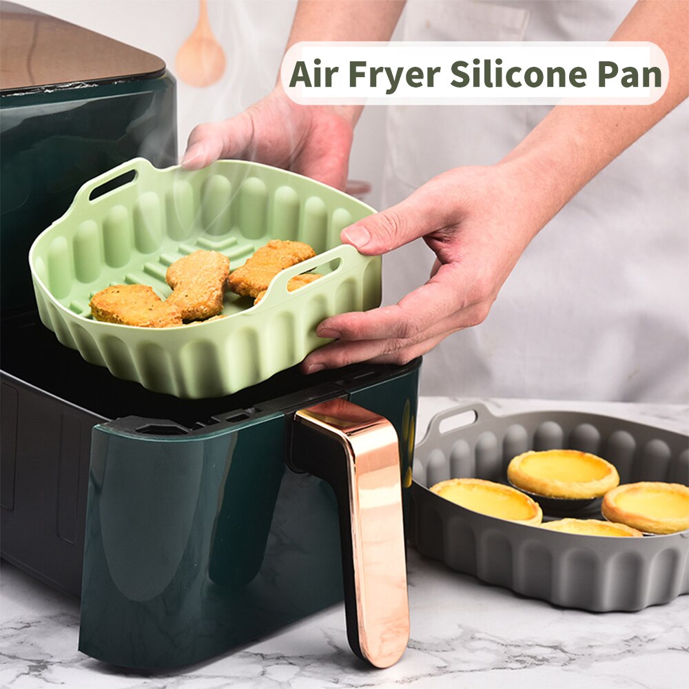 Square Air Fryer Silicone Basket Reusable Baking Tray Pizza Fried Chicken Plate Grill Pan Mat Kitchen Airfryer Accessories - Provence Home Living Store