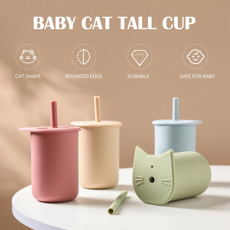 150ML Baby Silicone Feeding Cup BPA-Free Portable Storage Snack Container Sippy Cup  For Children Cartoon Cat Learning Drink Cup - Provence Home Living Store