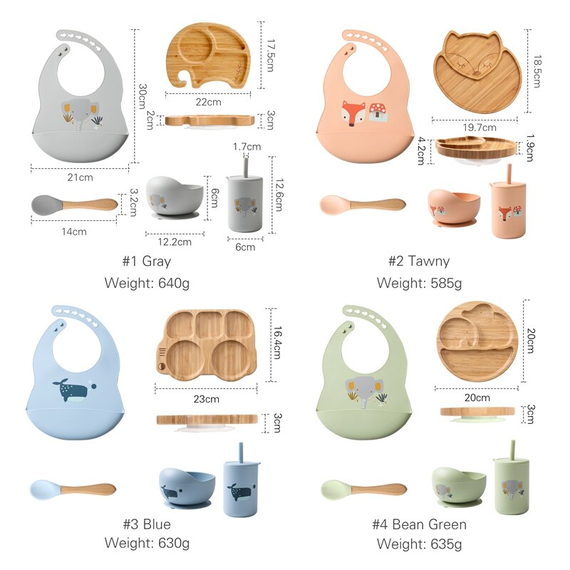 Silicone Baby Feeding Set Baby Feeding Supplies Kids Bamboo Dinnerware With Cup Children&#39;s Dishes Bowl Stuff Tableware Gifts Set - Provence Home Living Store