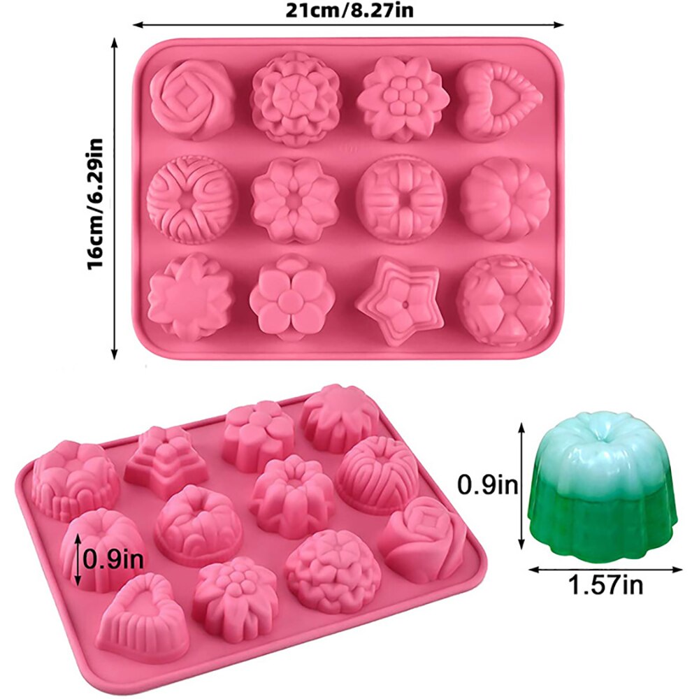 12 Cavity Silicone Mold Flower Heart Shape Chocolate Candy Molds Pudding Jelly Baking Mould Ice Cube Tray Kitchen Accessories - Provence Home Living Store