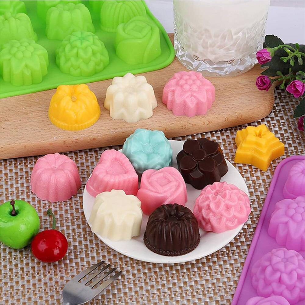 12 Cavity Silicone Mold Flower Heart Shape Chocolate Candy Molds Pudding Jelly Baking Mould Ice Cube Tray Kitchen Accessories - Provence Home Living Store