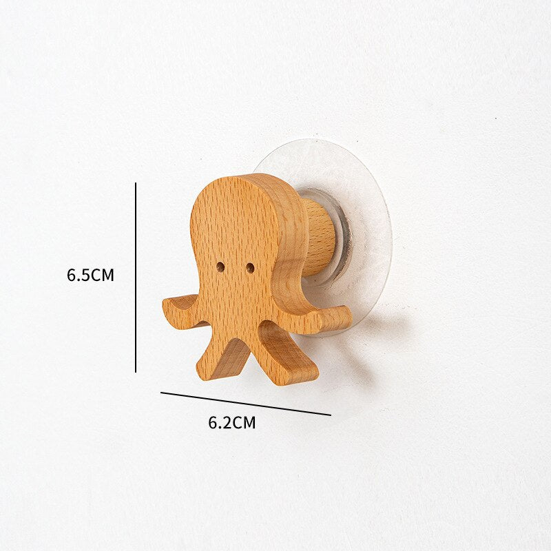 Nordic Wooden Wall Hook Cartoon Animal Solid Wood Hook Door Hanging Clothes Hanger Keys Organizer Home Decorative Sticky Hooks - Provence Home Living Store