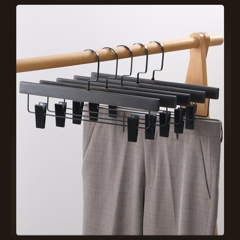 5PCS Black Iron and Wood Hangers with Adjustable Pants Clip for Underwear Shorts Drying Display Racks Household Trouser Hanger - Provence Home Living Store