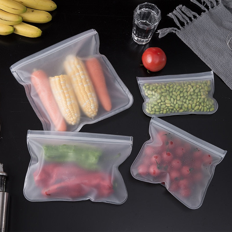 Food Storage Bag Reusable Freezer Bags Silicone Ziplock Bags Leakproof Containers Fresh Bag Kitchen Storage Organizer - Provence Home Living Store