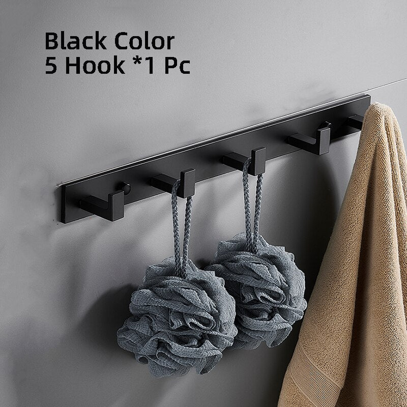 Bathroom Space Aluminum Robe Hook Wall Mounted Clothes Coat Hook Wall Hanger Black Bathroom Accessories - Provence Home Living Store