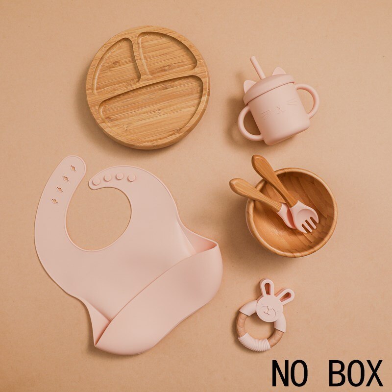 Silicone Baby Feeding Set Baby Feeding Supplies Kids Bamboo Dinnerware With Cup Children&#39;s Dishes Bowl Stuff Tableware Gifts Set - Provence Home Living Store