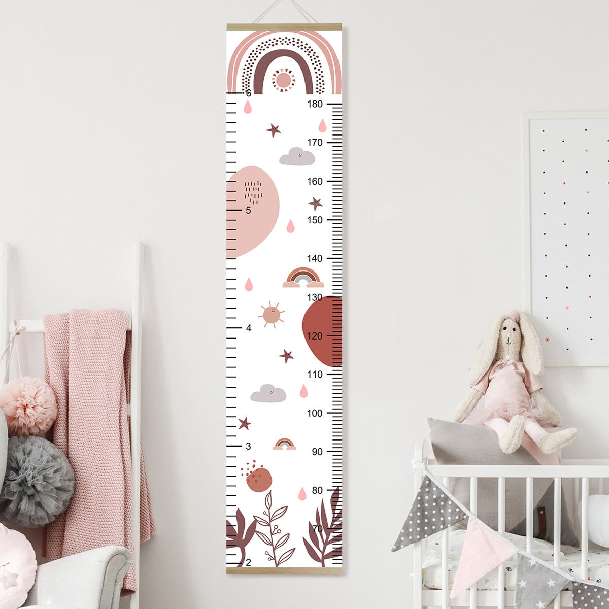 Cartoon Rainbow Cloud Star Height Ruler Baby Growth Chart Record Measure Decals Kids Room Wall Hanging Murals Nursery Home Decor - Provence Home Living Store