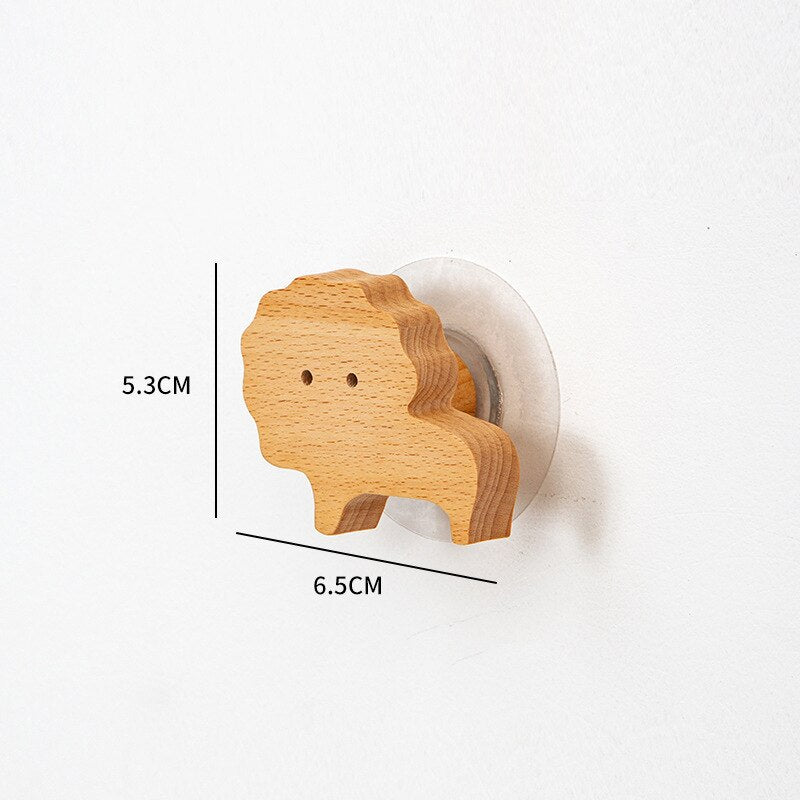 Nordic Wooden Wall Hook Cartoon Animal Solid Wood Hook Door Hanging Clothes Hanger Keys Organizer Home Decorative Sticky Hooks - Provence Home Living Store