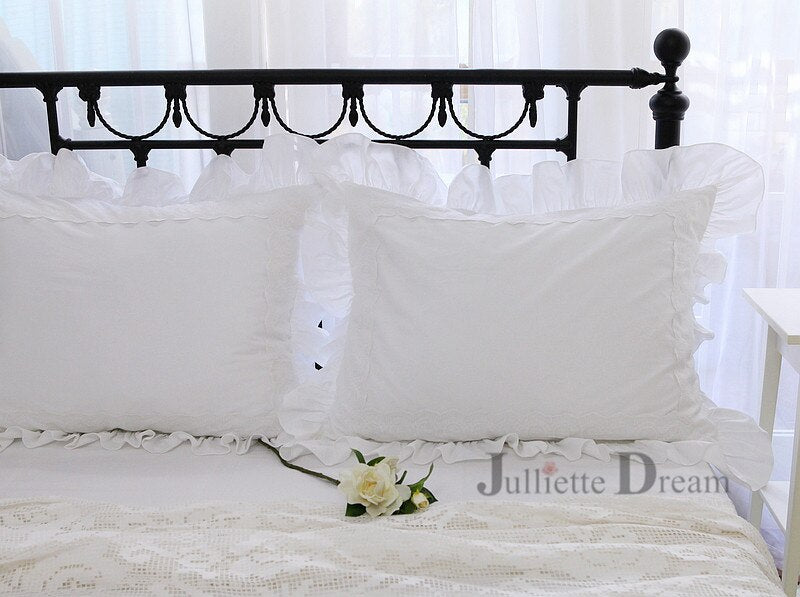 2pcs white pillow case sun flower Ruffles lace pillow cover all-match bedding pillow cases handmade home textile pillow sham - Provence Home Living Store