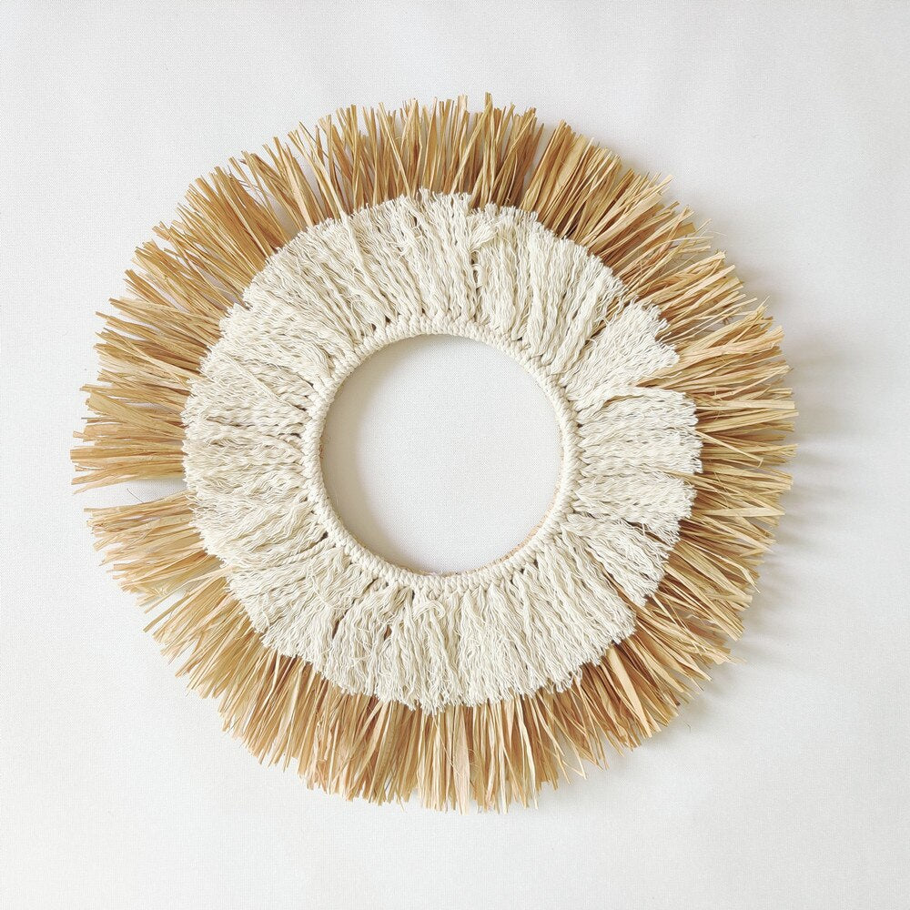 INS Nordic Handmade Woven Raffia Straw Ornaments Bohemian Macrame Tassel Wall Hanging Pendant Rustic Farmhouse Decor Photo Props - Provence Home Living Store