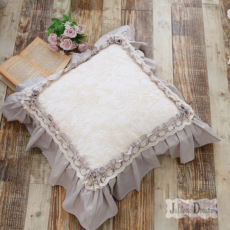 Sweet pink European embroidery cushion cover ruffle Lace cotton pillow cover cake layers princess elegant bedding pillow case - Provence Home Living Store